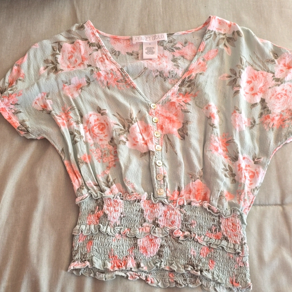 Planet Gold Floral Peplum Blouse
